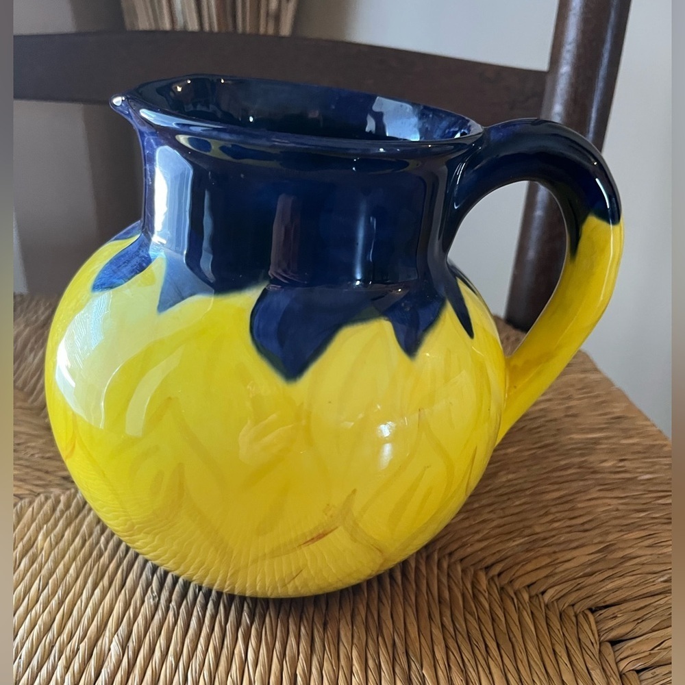Cynthia Cupples Pottery Signed Rare Vintage Jug Blue and Yellow pitcher CANADA